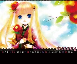 Rating: Safe Score: 0 Tags: 1girl blonde_hair blue_eyes flower hair_ribbon image long_hair long_sleeves looking_at_viewer red_flower red_rose rose shinku smile solo twintails User: admin