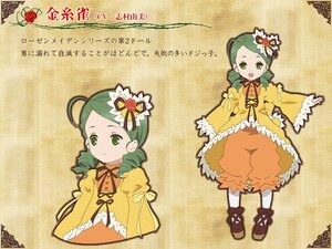Rating: Safe Score: 0 Tags: 1girl dress drill_hair flower full_body green_eyes green_hair hair_ornament image kanaria long_sleeves multiple_views open_mouth ribbon rose shoes sleeves_past_wrists smile solo standing twin_drills yellow_dress User: admin