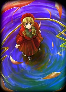 Rating: Safe Score: 0 Tags: 1girl blonde_hair blue_eyes bonnet dress flower from_above full_body image long_sleeves looking_at_viewer red_dress reflection ripples rose shinku shoes solo standing standing_on_liquid water User: admin