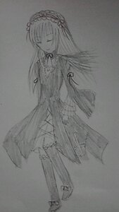 Rating: Safe Score: 0 Tags: 1girl boots closed_eyes dress flower full_body greyscale hairband image long_hair long_sleeves monochrome ribbon solo standing suigintou traditional_media User: admin