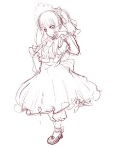 Rating: Safe Score: 0 Tags: 1girl bow dress frills full_body image long_hair long_sleeves looking_at_viewer monochrome shinku simple_background sketch solo standing white_background User: admin