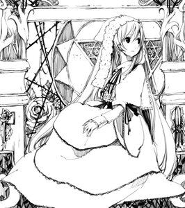 Rating: Safe Score: 0 Tags: 1girl capelet dress flower greyscale head_scarf image long_hair long_sleeves looking_to_the_side monochrome rin_(royal) rose rozen_maiden sitting smile solo suiseiseki very_long_hair User: admin