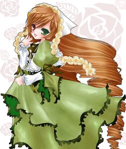 Rating: Safe Score: 0 Tags: 1girl :d blush brown_hair chikkuru commentary_request dress drill_hair floral_background frills green_dress green_eyes head_scarf heterochromia image layered_dress lolita_fashion long_hair long_sleeves looking_at_viewer open_mouth puffy_short_sleeves puffy_sleeves rozen_maiden short_sleeves smile solo suiseiseki twin_drills very_long_hair User: admin