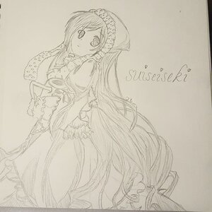 Rating: Safe Score: 0 Tags: 1girl blush dress frills greyscale hat head_scarf image long_hair long_sleeves looking_at_viewer monochrome sketch solo suiseiseki traditional_media very_long_hair User: admin