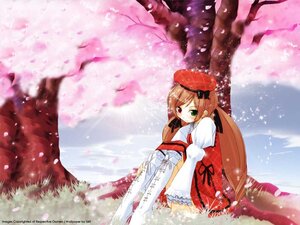 Rating: Safe Score: 0 Tags: 1girl blush brown_hair cherry_blossoms day dress grass green_eyes hat heterochromia image long_hair long_sleeves looking_at_viewer outdoors petals red_dress red_eyes sitting smile solo spring_(season) suiseiseki tree very_long_hair wide_sleeves User: admin