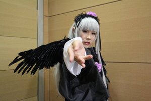 Rating: Safe Score: 0 Tags: 1girl 3d blurry gothic_lolita hairband lips long_hair long_sleeves outstretched_arm photo realistic solo suigintou wings User: admin