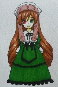 Rating: Safe Score: 0 Tags: 1girl brown_hair dress frills green_dress green_eyes heterochromia image long_hair long_sleeves looking_at_viewer red_eyes simple_background solo standing suiseiseki very_long_hair User: admin