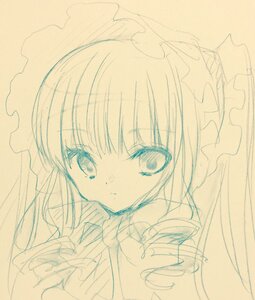 Rating: Safe Score: 0 Tags: 1girl bangs closed_mouth eyebrows_visible_through_hair frills frown image long_hair long_sleeves looking_at_viewer monochrome shinku simple_background sketch solo traditional_media upper_body User: admin
