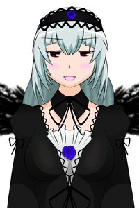 Rating: Safe Score: 0 Tags: 1girl black_dress blue_flower blush dress flower frills gothic_lolita hairband image lolita_fashion lolita_hairband long_hair long_sleeves looking_at_viewer open_mouth red_eyes rose silver_hair simple_background smile solo suigintou upper_body white_background User: admin