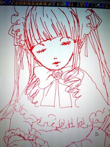 Rating: Safe Score: 0 Tags: 1girl bangs closed_eyes dress drill_hair flower frills image long_hair long_sleeves monochrome rose shinku solo traditional_media upper_body User: admin