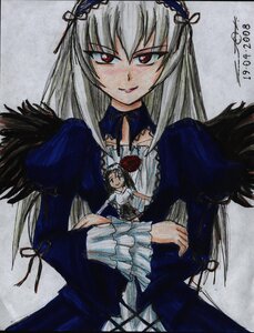 Rating: Safe Score: 0 Tags: 1girl black_wings dress frills hairband image lolita_hairband long_hair long_sleeves looking_at_viewer red_eyes rose silver_hair solo suigintou wings User: admin