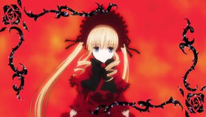 Rating: Safe Score: 0 Tags: 1girl blonde_hair blue_eyes bow bowtie dress drill_hair expressionless flower image long_hair long_sleeves looking_at_viewer red_background red_dress rose shinku simple_background solo twintails User: admin
