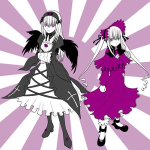 Rating: Safe Score: 0 Tags: 2girls ankle_ribbon black_wings bonnet boots crossed_arms dress flat_color flower frills full_body hairband hand_on_hip image linjara long_hair long_sleeves looking_at_viewer multiple_girls pair pink_eyes ribbon rose rozen_maiden shinku standing striped striped_background suigintou vertical_stripes very_long_hair wings User: admin