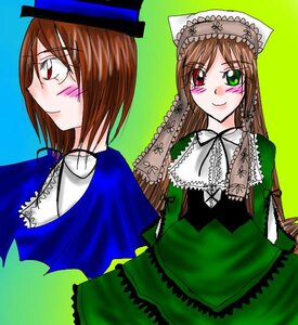 Rating: Safe Score: 0 Tags: 2girls auto_tagged blue_dress blush brown_hair dress frills green_dress green_eyes hat heterochromia image long_hair long_sleeves multiple_girls pair red_eyes siblings simple_background sisters smile souseiseki suiseiseki top_hat twins User: admin