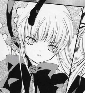 Rating: Safe Score: 0 Tags: 1girl eyebrows_visible_through_hair flower greyscale hat image long_hair looking_at_viewer monochrome parted_lips rose shinku solo twintails User: admin