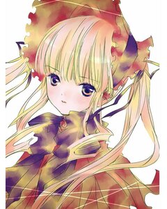 Rating: Safe Score: 0 Tags: 1girl bangs blonde_hair blue_eyes blush bonnet dress drill_hair hairband image long_hair looking_at_viewer ribbon shinku simple_background solo striped twintails upper_body white_background User: admin