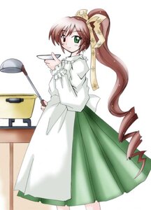 Rating: Safe Score: 0 Tags: 1girl apron brown_hair cooking drill_hair green_eyes image ladle long_hair long_sleeves looking_at_viewer ponytail pot solo suiseiseki very_long_hair User: admin