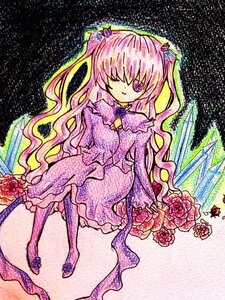 Rating: Safe Score: 0 Tags: 1girl dress flower hair_ornament image kirakishou long_hair one_eye_closed pink_hair rose smile solo very_long_hair User: admin