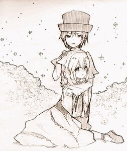 Rating: Safe Score: 0 Tags: 1boy 1girl auto_tagged bird blush bug butterfly hat image insect long_sleeves monochrome pair short_hair sitting souseiseki suiseiseki User: admin