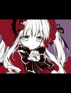 Rating: Safe Score: 0 Tags: 1girl bangs blue_eyes bow flower hat image letterboxed long_hair looking_at_viewer rose shinku simple_background solo User: admin