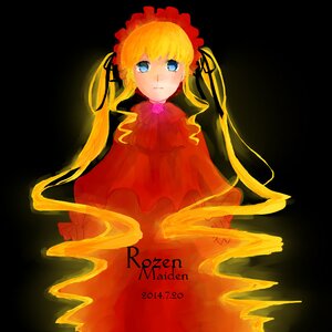 Rating: Safe Score: 0 Tags: 1girl black_background blonde_hair blue_eyes bow bowtie dress image long_hair long_sleeves looking_at_viewer red_dress rose shinku solo tears twintails very_long_hair User: admin