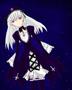 Rating: Safe Score: 0 Tags: 1girl detached_collar dress expressionless frills hairband image lolita_hairband long_hair long_sleeves looking_at_viewer pink_eyes silver_hair sky solo standing star_(sky) suigintou wings User: admin