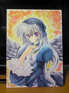 Rating: Safe Score: 0 Tags: 1girl black_wings dress flower frilled_sleeves frills hairband image juliet_sleeves long_hair long_sleeves looking_at_viewer marker_(medium) puffy_sleeves purple_eyes rose shikishi silver_hair solo suigintou traditional_media very_long_hair wings User: admin