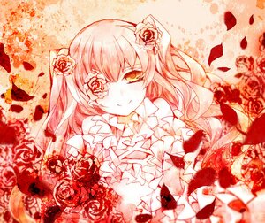 Rating: Safe Score: 0 Tags: 1girl flower frills hair_flower hair_ornament image kirakishou long_hair monochrome petals red_flower red_rose rose rose_petals solo thorns User: admin