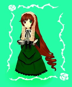 Rating: Safe Score: 0 Tags: 1girl black_ribbon brown_hair crossed_arms dress drill_hair frills green_dress green_eyes heterochromia image long_hair long_sleeves looking_at_viewer red_eyes ribbon simple_background solo standing suiseiseki very_long_hair watering_can User: admin