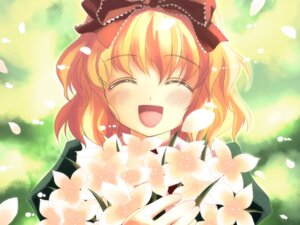 Rating: Safe Score: 0 Tags: 1girl :d ^_^ blonde_hair blush bouquet closed_eyes flower happy hinaichigo image open_mouth petals short_hair smile solo tears User: admin