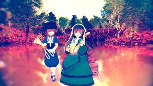 Rating: Safe Score: 0 Tags: 2girls autumn_leaves blue_eyes bug butterfly dress hat image insect long_hair multiple_girls pair smile souseiseki standing suiseiseki tree User: admin