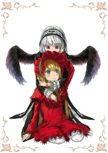 Rating: Safe Score: 0 Tags: 2girls black_wings blonde_hair blue_eyes blush bonnet dress feathers flower hairband image long_sleeves multiple_girls pair red_dress red_eyes rose shinku short_hair silver_hair sitting suigintou wings User: admin