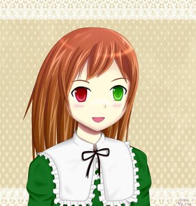 Rating: Safe Score: 0 Tags: 1girl :d bangs blush brown_hair collar dress frills green_dress green_eyes halftone halftone_background heterochromia image long_hair long_sleeves looking_at_viewer open_mouth polka_dot polka_dot_background polka_dot_dress red_eyes simple_background smile solo suiseiseki upper_body User: admin