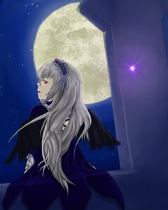 Rating: Safe Score: 0 Tags: 1girl black_wings dress flower full_moon hairband image long_hair long_sleeves looking_back moon night red_eyes silver_hair solo suigintou wings User: admin