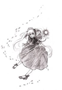 Rating: Safe Score: 0 Tags: 1girl :d blush capelet dress full_body greyscale image long_hair long_sleeves looking_at_viewer monochrome open_mouth shinku shoes smile solo standing twintails very_long_hair User: admin