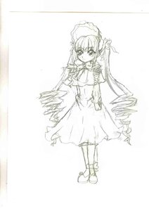 Rating: Safe Score: 0 Tags: 1girl blush dress drill_hair full_body image long_hair long_sleeves looking_at_viewer monochrome shinku solo standing striped twintails very_long_hair User: admin