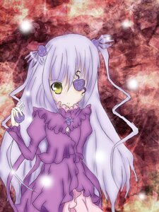 Rating: Safe Score: 0 Tags: 1girl auto_tagged barasuishou dress eyepatch flower frills image long_hair long_sleeves lying on_back purple_dress ribbon rose silver_hair solo two_side_up very_long_hair yellow_eyes User: admin