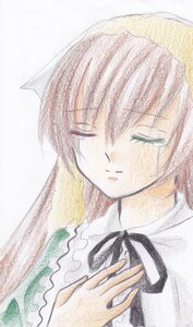 Rating: Safe Score: 0 Tags: 1girl black_ribbon closed_eyes closed_mouth image neck_ribbon ribbon simple_background smile solo suiseiseki traditional_media white_background User: admin