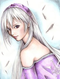 Rating: Safe Score: 0 Tags: 1girl bare_shoulders bird closed_mouth feathers hairband image lips lolita_fashion long_hair looking_at_viewer looking_back purple_dress seagull solo suigintou upper_body white_feathers User: admin
