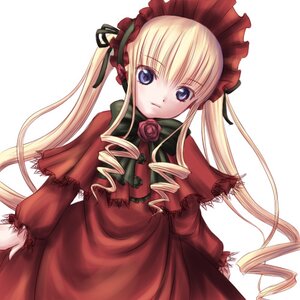 Rating: Safe Score: 0 Tags: 1girl blonde_hair blue_eyes bonnet bow bowtie capelet cowboy_shot dress drill_hair flower green_bow image long_hair long_sleeves looking_at_viewer red_dress rose shinku sidelocks simple_background solo twin_drills twintails white_background User: admin