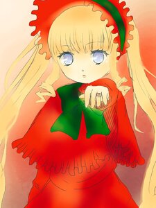 Rating: Safe Score: 0 Tags: 1girl bangs blonde_hair blue_eyes bow bowtie dress flower frills green_bow image long_hair long_sleeves looking_at_viewer red_dress rose shinku simple_background solo very_long_hair User: admin