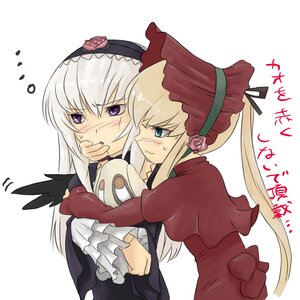 Rating: Safe Score: 0 Tags: 2girls black_wings blonde_hair blue_eyes blush bonnet bow dress flower hairband image long_hair long_sleeves multiple_girls pair red_dress rose shinku silver_hair suigintou wings yuri User: admin