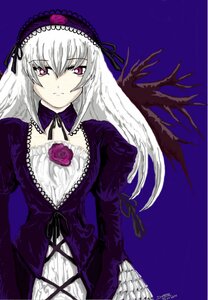 Rating: Safe Score: 0 Tags: 1girl black_wings cross-laced_clothes detached_collar dress flower frills hairband image long_hair long_sleeves looking_at_viewer pink_eyes rose silver_hair simple_background solo suigintou wings User: admin