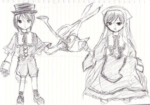 Rating: Safe Score: 0 Tags: 2girls bangs dress frills hat image lolita_fashion long_hair long_sleeves looking_at_viewer monochrome multiple_girls pair ribbon short_hair sisters souseiseki standing suigintou suiseiseki top_hat very_long_hair User: admin