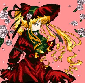 Rating: Safe Score: 0 Tags: 1girl auto_tagged blonde_hair blue_eyes bonnet bow dress drill_hair flower hat image long_hair long_sleeves pink_background pink_flower pink_rose red_dress rose shinku solo twintails white_flower white_rose User: admin