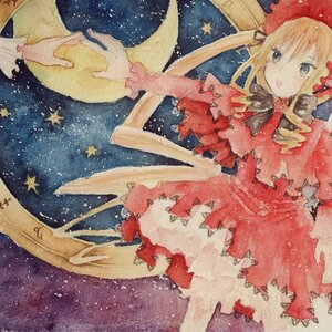 Rating: Safe Score: 0 Tags: 1girl blonde_hair bonnet dress drill_hair image long_hair moon night night_sky shinku sky solo space star_(sky) star_(symbol) starry_background starry_sky traditional_media twintails watercolor_(medium) User: admin