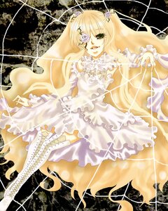 Rating: Safe Score: 0 Tags: 1girl auto_tagged blonde_hair boots dress eyepatch flower frills hair_flower hair_ornament image kirakishou long_hair rose solo thigh_boots thighhighs User: admin