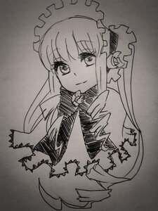 Rating: Safe Score: 0 Tags: 1girl bangs bowtie closed_mouth dress drill_hair eyebrows_visible_through_hair frills greyscale image long_hair long_sleeves looking_at_viewer monochrome photo shinku sidelocks smile solo torn_clothes traditional_media upper_body User: admin