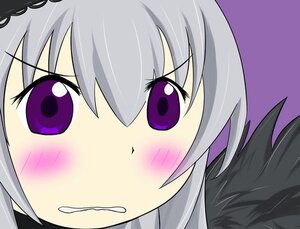 Rating: Safe Score: 0 Tags: 1girl blush grey_hair image looking_at_viewer purple_eyes silver_hair simple_background solo suigintou User: admin