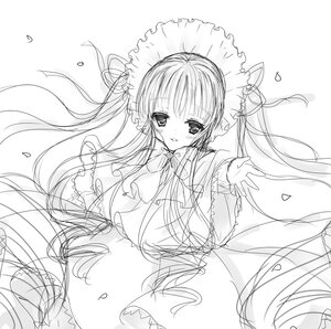 Rating: Safe Score: 0 Tags: 1girl blush bow bowtie dress eyebrows_visible_through_hair floating_hair frills greyscale image lineart long_hair long_sleeves looking_at_viewer monochrome petals shinku sketch smile solo striped twintails very_long_hair User: admin